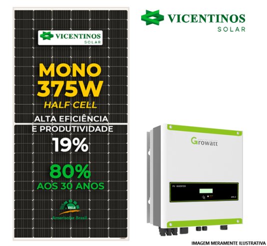 Inv Growatt 8kW + painel Ameri 375W
